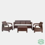 Salon 5 places Carthage Marron avec coussins