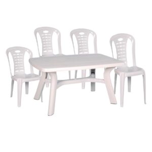 Pack table plastique 140 + 4 chaises City Blanc