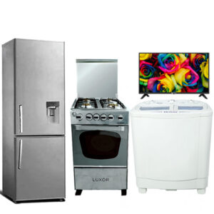 Pack mariage : Machine à laver Semi-automatique 8 kg Orient + Cuisinière inox Luxor + Réfrigérateur Newstar combiné 3600 gris + TV 32 Vega avec récepteur intégré