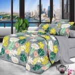 Couette imprimée 2 places 220x240 - Feuille de palme gris