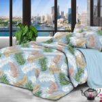 Couette imprimée 2 places 220x240 - Feuille de palme bleu ciel