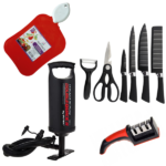 Pack Aid Adhha : gonfleur à main Intex + aiguiseur couteau + pack couteaux 6 pcs + Planche à découper