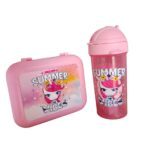 Renga Ensemble boite a goûter + bouteille d'eau en plastique alimentaire rose fushia