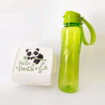 pack goûter PANDA: boite imprimée Panda +bouteille d'eau pistache