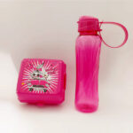 pack goûter girl power :  boite imprimée Super Girl+bouteille  rose fushia