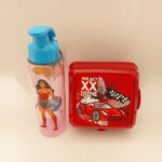 pack goûter Super women  : Boite de conservation alimentaire rouge +bouteille imprimée Super women