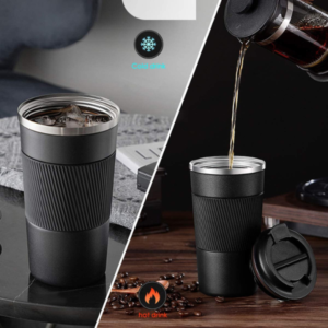 Tasse Thermos à café 400ml, Double acier inoxydable avec paille - Promodeal