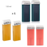 lot de 6 cartouches de cire roll on Miel +Titanium + Azulène 100ML