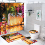 Set 4 pièces tapis de salle de bain + rideau de douche motif bougies