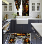Set 3  pièces tapis de cuisine + rideau de fenêtre design café