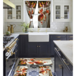 Set 3 pièces tapis de cuisine + rideau de fenêtre design design Fraise