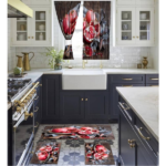 Set 3 pièces tapis de cuisine + rideau de fenêtre design design grenadine