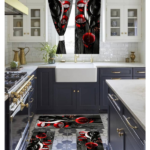 Set 3 pièces tapis de cuisine + rideau de fenêtre design thé