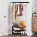 Porte-manteau meuble d’entrée et étagère à chaussures à roulettes