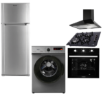 Pack de mariage TRIO noir : machine à laver automatique 7 kg Orient   + pack Auxstar noir hotte pyramidale 60 cm  + réfrigérateur CONDOR 36 gris