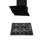 Pack Auxstar vitré noir Plaque 4 feux verre + Hotte 60 cm décorative