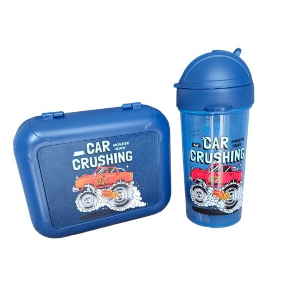 Renga Ensemble boite a goûter + bouteille d'eau en plastique alimentaire monster truck