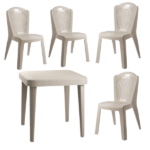 Ensemble table et 4 chaises plastique effet rotin grège