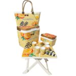 Pack plage modèle agrumes : Table pliable + panier + 2 glacières + lot de 6 gobelet en plastique