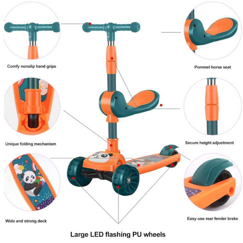 Trottinette IMMEK 3 Roues Pliable Pour Enfants De 3 à 14 Ans – Roues LED, Guidon Réglable, Charge 50 Kg