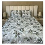 Couette Imprimé motif floral gris - face Uni 2 places