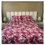 Couette Imprimé motif floral rose - face Uni 2 places