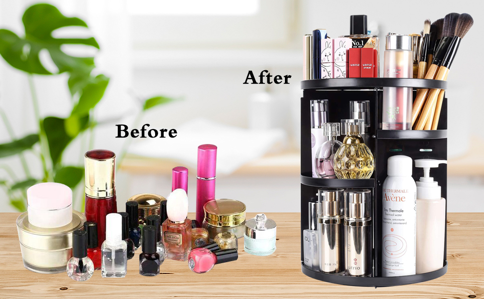 Organisateur Maquillage Rotatif 360° - 2 étages, Couleur Orange - Pour Pinceaux, Rouge à Lèvres, Parfums - Coiffeuse, Salle De Bain