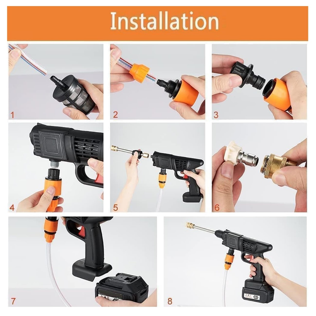 Nettoyeur Haute Pression Sans Fil 25 Bars – Avec 2 Batteries, Buse 6 En 1, Tuyau 5 M – Pour Voiture, Terrasse, Jardin