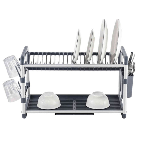 Séchoir à Vaisselle 2 Étages en Aluminium Noir/silver