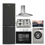 Pack Électroménager : Réfrigérateur BIOLUX + Lave-linge NEWSTAR 5 Kg + Plaque 4 feux AUXSTAR + Hotte Pyramidale + Four Encastrable + TV 32" IRIS