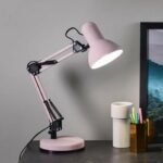Lampe de bureau rose bras long pliable avec Socle
