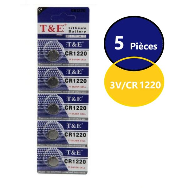 Lot De 5 Piles Bouton CR1220 3V - Lithium - Pour Télécommandes, Jouets, Calculatrices - 35 MAh