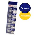 Lot de 5 Piles 3V Pile Bouton au Lithium CR1620