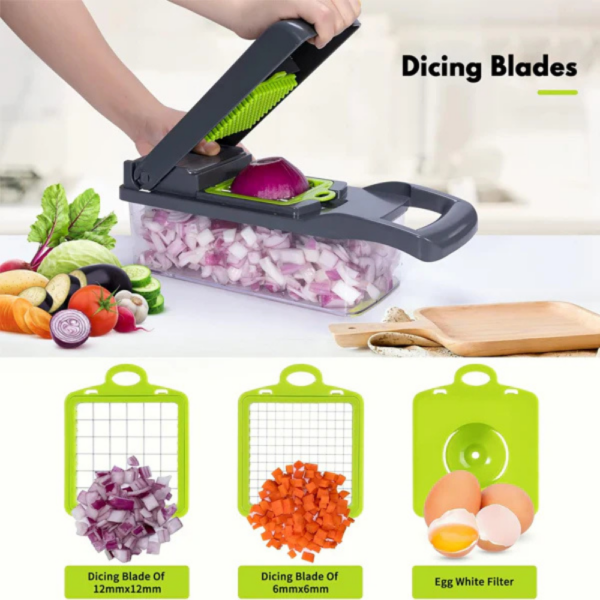Mandoline Multifonction 12 en 1 – Coupe-Légumes, Râpe, Trancheuse et Hachoir