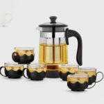Service théière grand modèle avec 6 tasses en verre