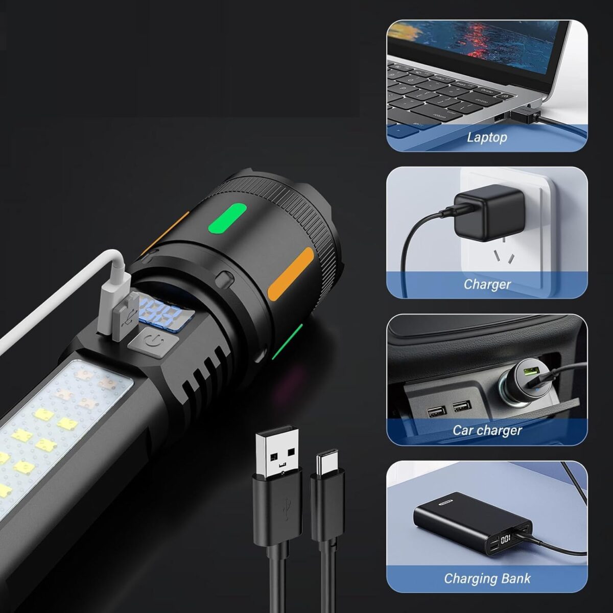 Lampe Torche LED Ultra Puissante rechargeable avec Zoom – Image 5