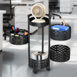 Trolley de cuisine roulant noir – Étagère pivotante ronde avec roulettes 360° – Image 2