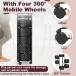 Trolley de cuisine roulant noir – Étagère pivotante ronde avec roulettes 360° – Image 4
