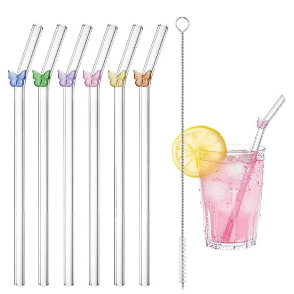 Lot de 6 pailles en verre borosilicate transparentes