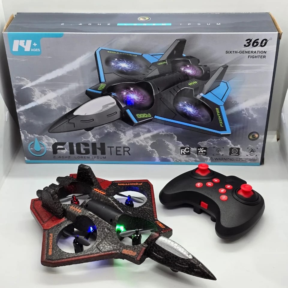 jouet-jeu-avion-drone-enfnat-cadeau-promodeal-tunisie-promotion-3 Avion de chasse radiocommandé en mousse à 360° – Image 1