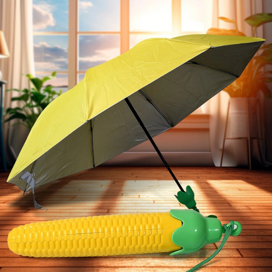 parapluie-enfnat-jaune-Étui-plastique-maispromo-tabrka-kef-jendouba-nabeul- Parapluie pliant pour enfants forme maïs – Image 1