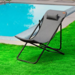 Chaise longue Metatub pliable Gris structure Noire -  réglable 3 positions