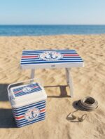 Pack Plage & Camping  – Glacière + Table Pliable Motif Marinière