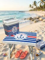 Pack Plage & Camping  – Glacière + Table Pliable Motif Marinière – Image 2