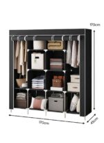 Armoire de Rangement en Tissu Pliable 12 Étagères JBY28170 - Noir – Image 2