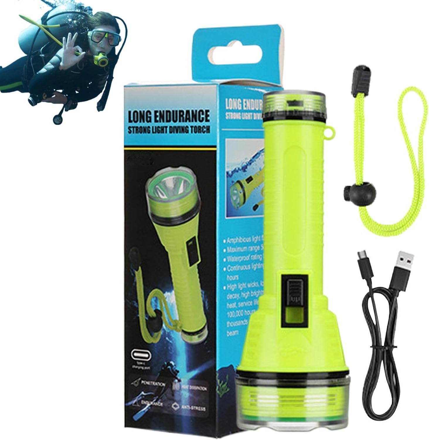 lampe-de-plongee-sous-marine-led-rechargeable-xq-q14 Lampe de Plongée Sous-Marine LED Rechargeable XQ-Q14 – Image 1