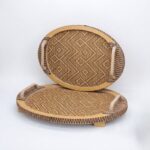 Lot de 2 Plateaux de Service Ovales en Bambou et Rotin Tressé