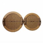 Lot de 2 Plateaux de Service Ronds en Bambou et Rotin Tressé – Image 4