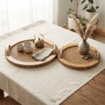 Lot de 2 Plateaux de Service Ronds en Bambou et Rotin Tressé – Image 3