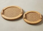 Lot de 2 Plateaux de Service Ronds en Bambou et Rotin Tressé – Image 2